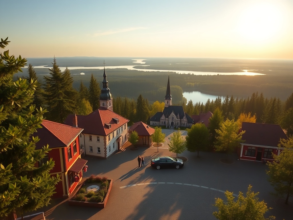 Malowniczy widok na Mrągowo z jeziorem w tle