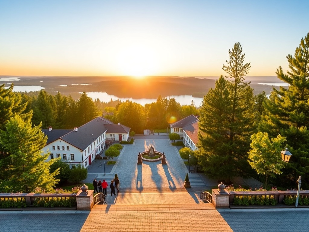 Malowniczy widok na Jezioro Czos w Mrągowie z zielonymi brzegami i błękitnym niebem